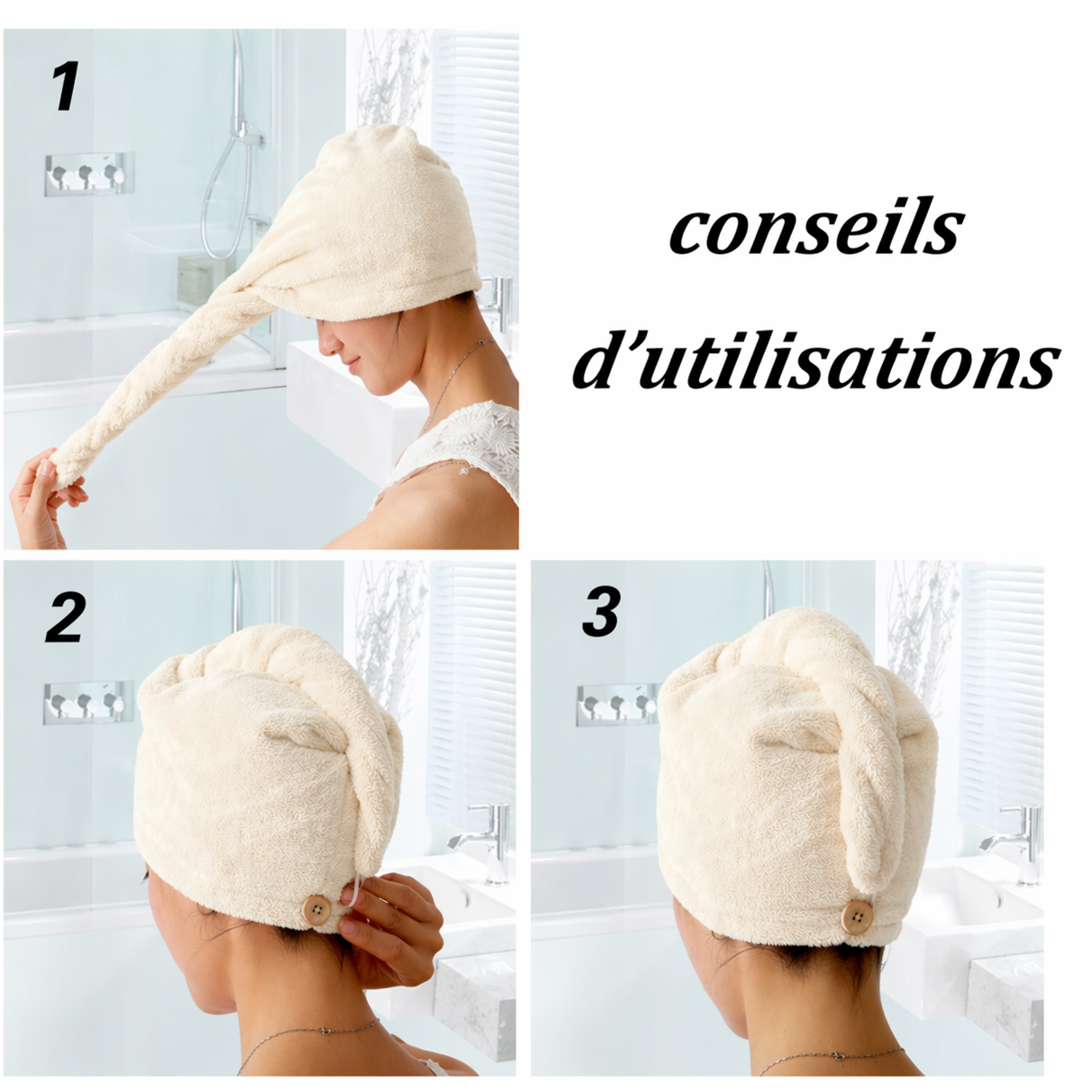 Serviette cheveux enveloppante